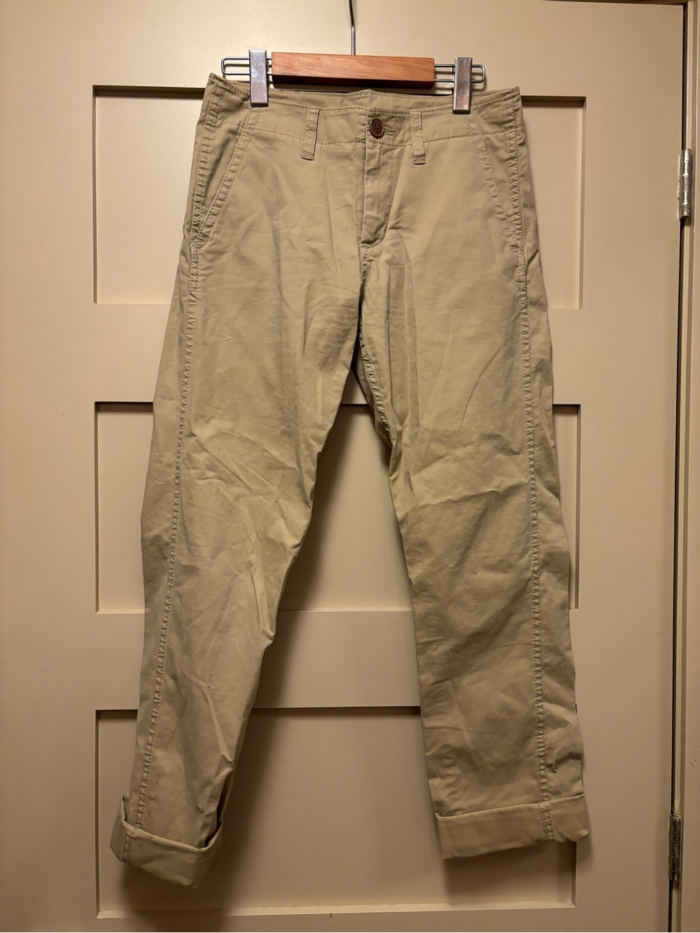 UNIQLO Stretch Mid Rise Tan Chino Khaki Trouser Straight Utility Pant